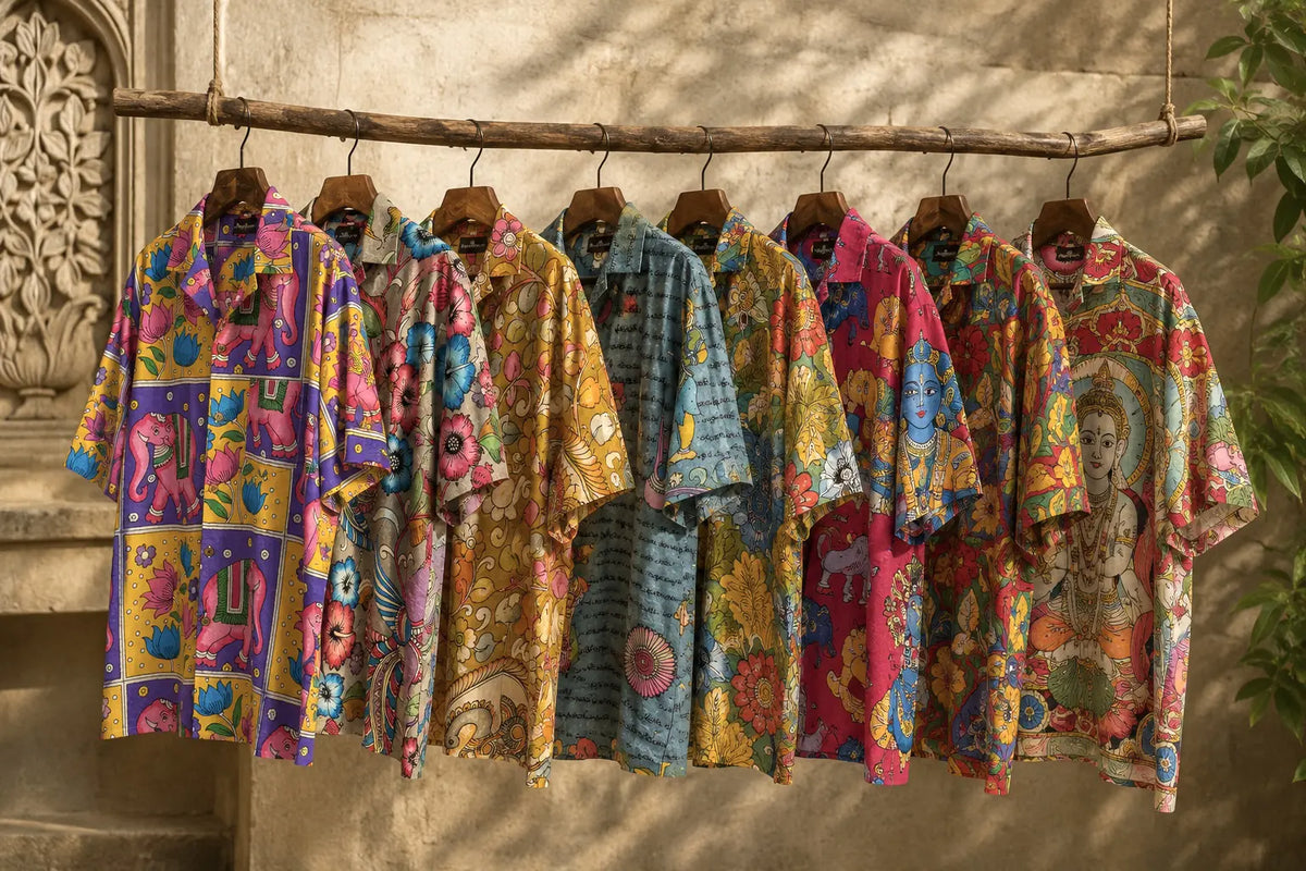 Camicie Etniche in Seta Tussar Kalamkari Dipinte a Mano