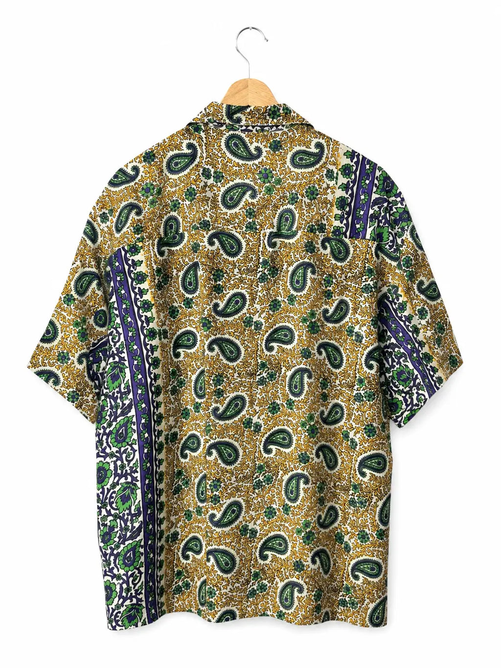 Camicia Etnica in Seta Sari Vintage Paisley Verde Blu - Taglia L