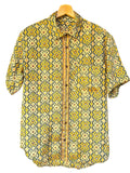 Camicia Etnica Verde Ocra - Ikat Geometrico Boho Sari - Taglia L