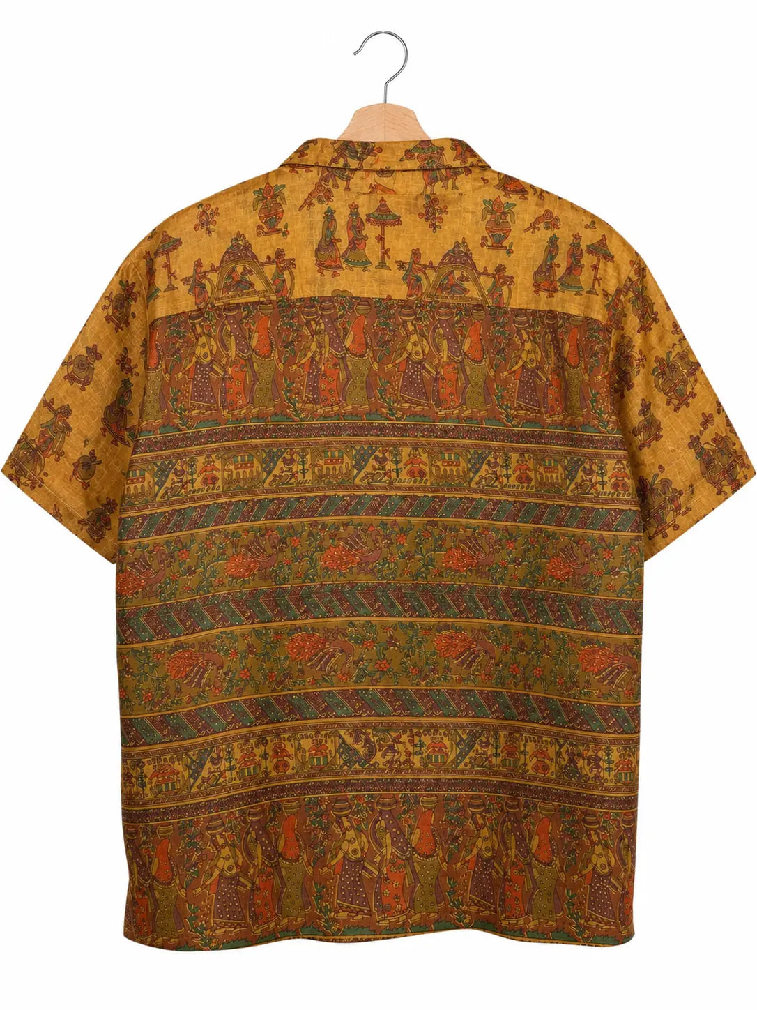 Camicia in Seta Sari Kalamkari Ambra Figure Cortesi Unisex - Taglia XL