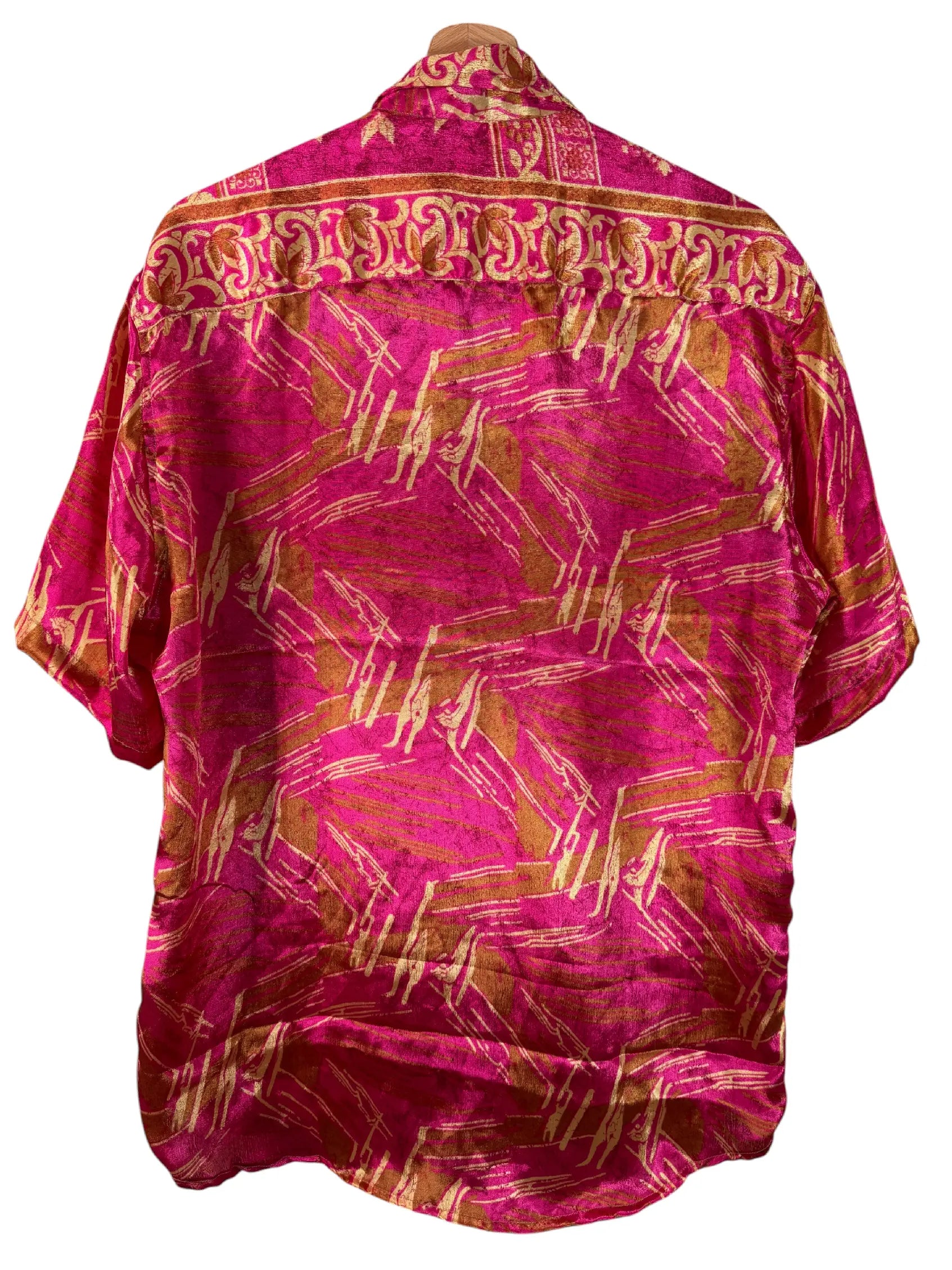 Camicia Sari Fucsia Oro Astratta con Fascia Barocca Unisex - Taglia XL