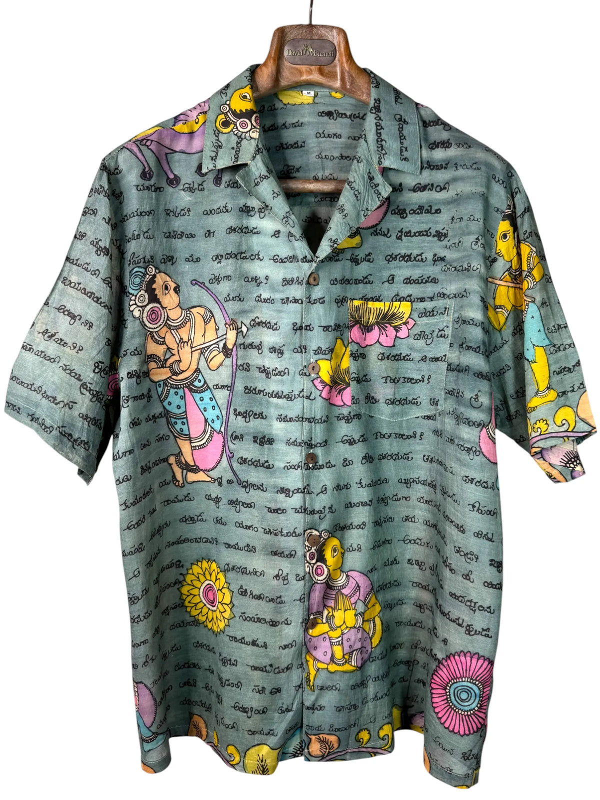 Camicia Etnica Seta Tussar Kalamkari Figure e Scrittura - M