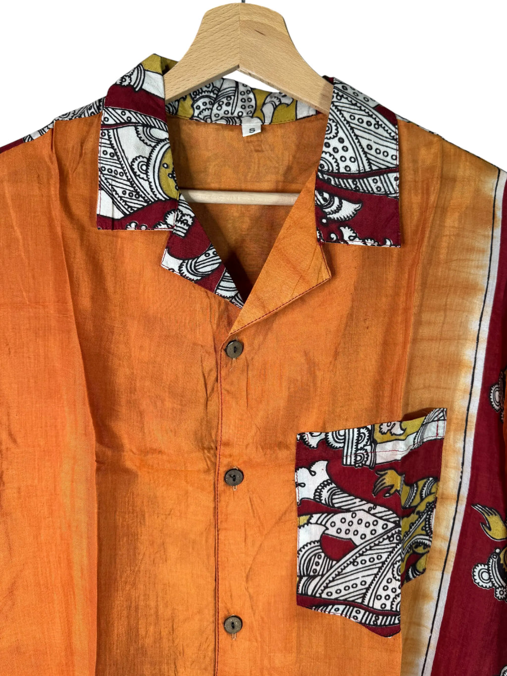 Camicia Sari Block Print Arancio Figure Danzanti Unisex - Taglia S CAMICIE PARTICOLARI
