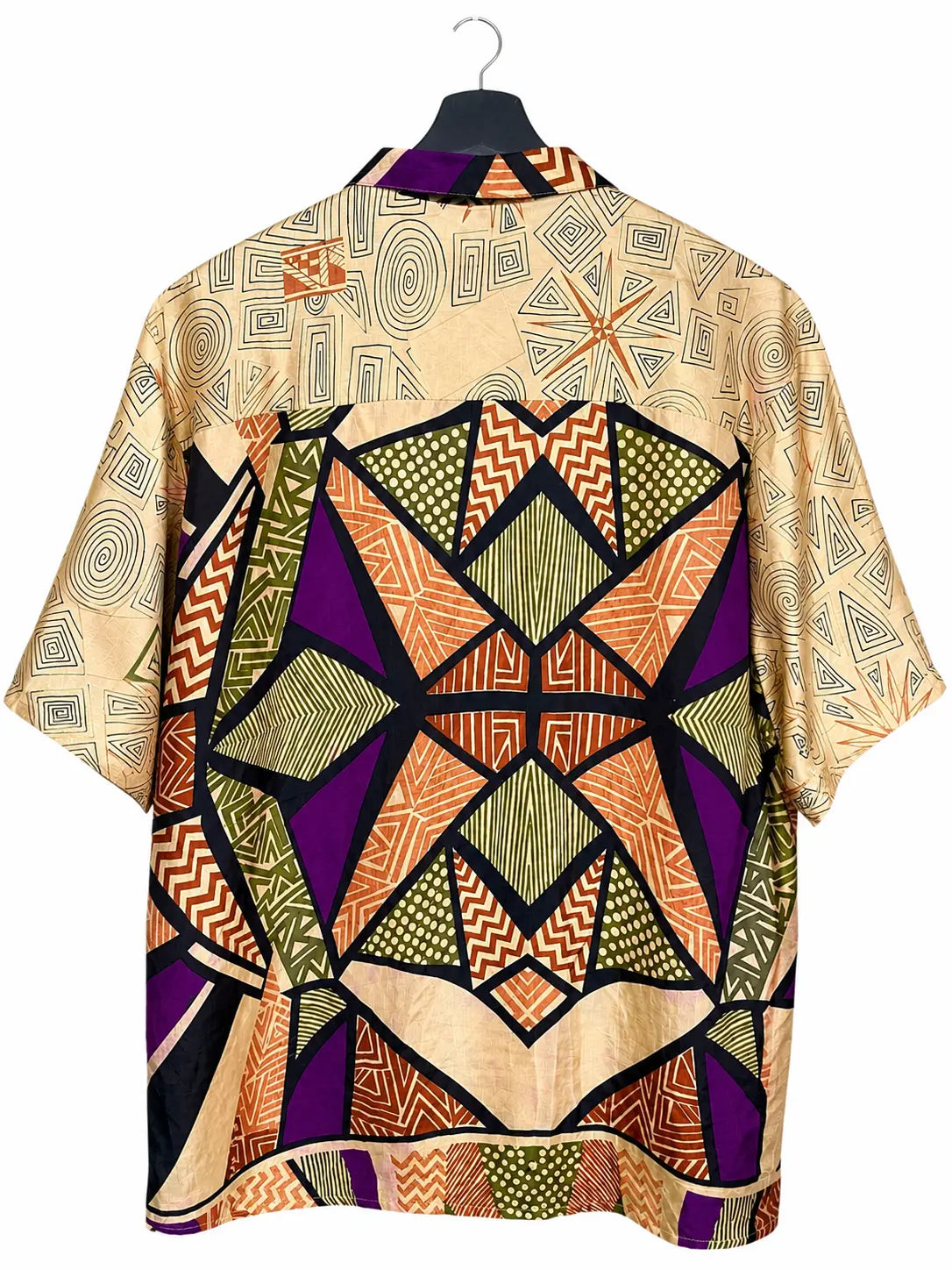 Camicia Etnica in Seta Sari Geometrico Kaleidoscopio - S