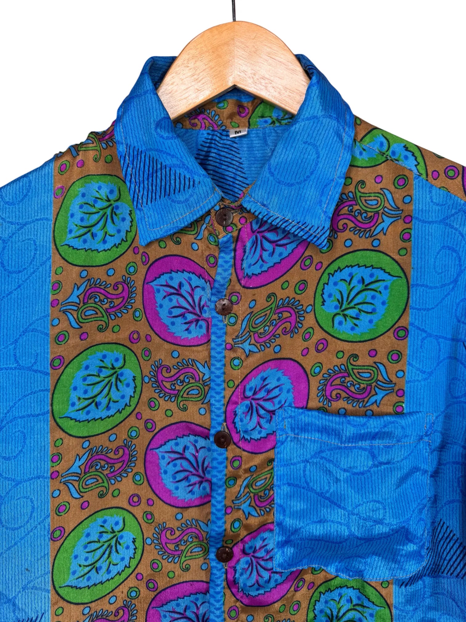 Camicia Sari Etnica Blu Elettrico Medaglioni Ocra Unisex - Taglia M