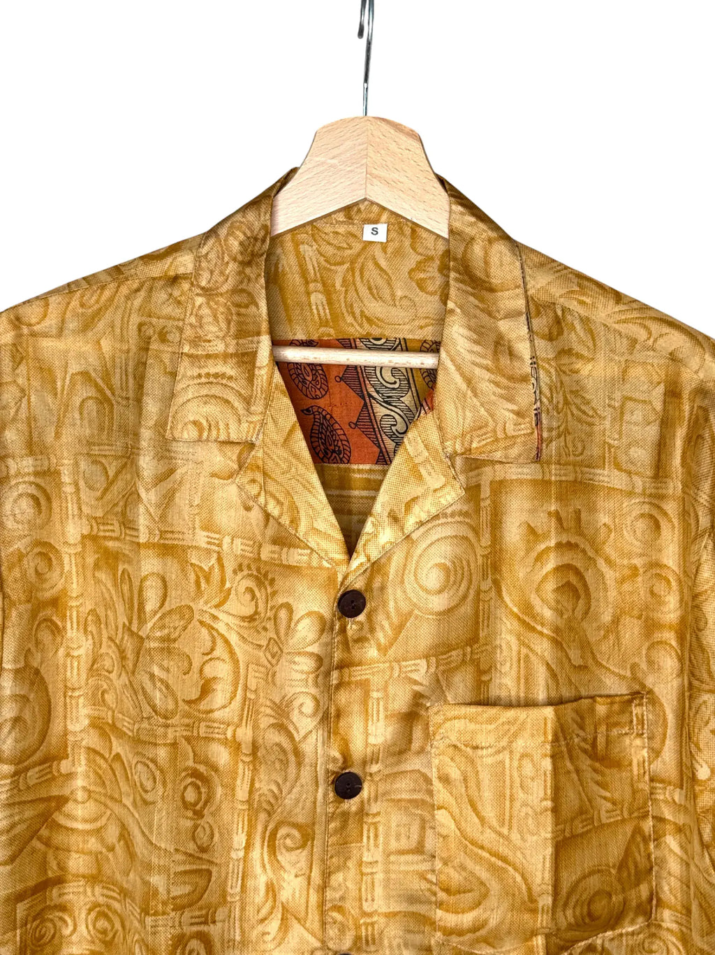 Camicia Etnica in Seta Sari Oro Tono su Tono - Tg S