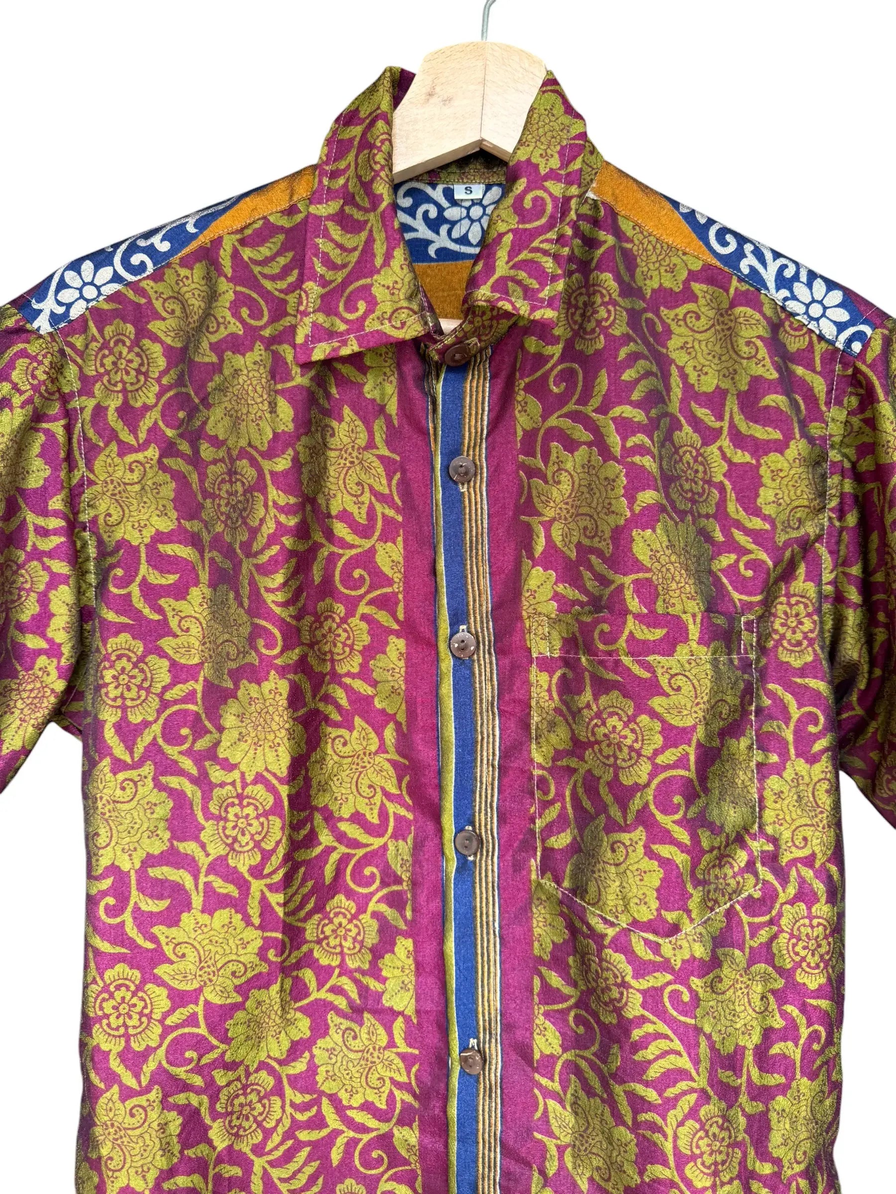 Camicia Floreale Etnica Fucsia e Oro Vintage - Taglia S
