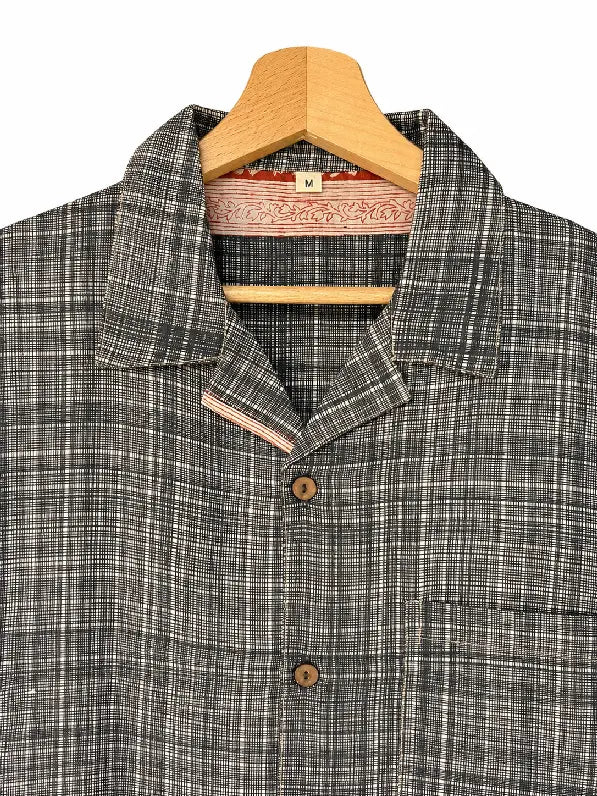 Camicia in Seta Sari Antracite con Banda Foglie Unisex - Taglia M