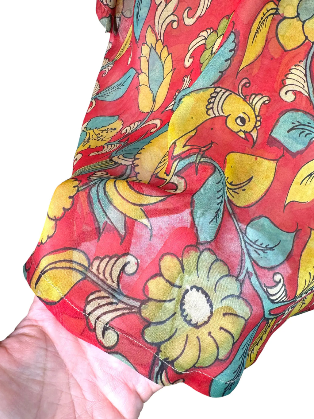 Camicia Etnica Seta Tussar Organza Fenici Fiori - Tg M