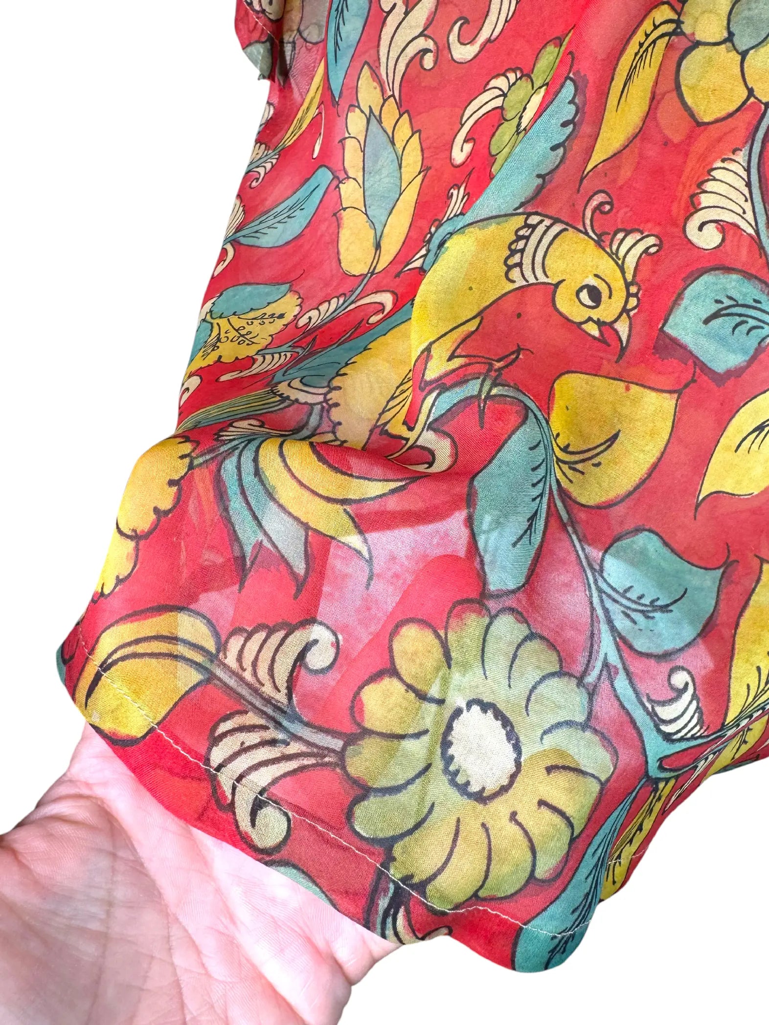 Camicia Etnica Seta Tussar Organza Fenici Fiori - Tg M