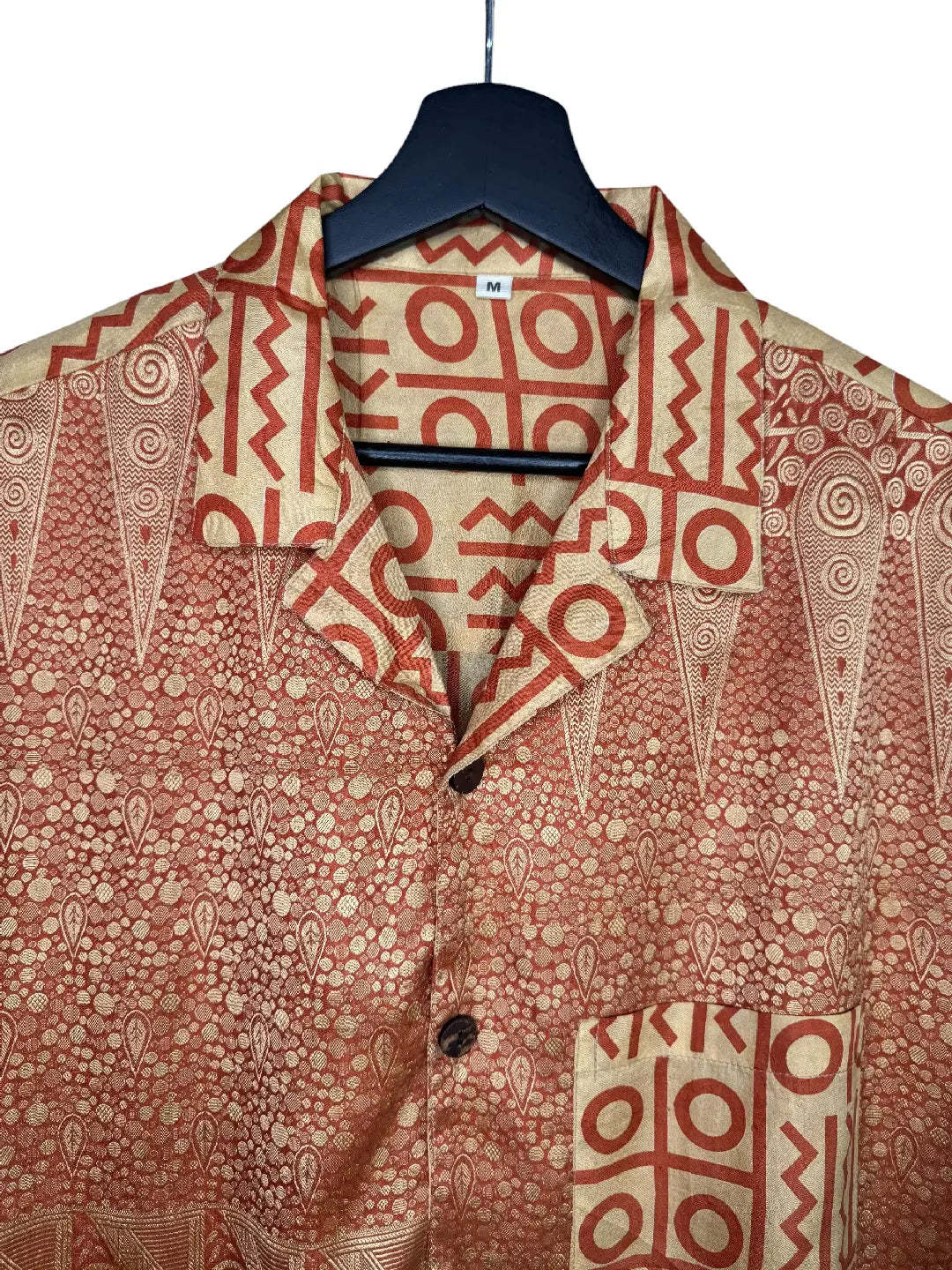 Camicia in Seta Sari Jacquard Artigianale Terracotta Unisex - Taglia M