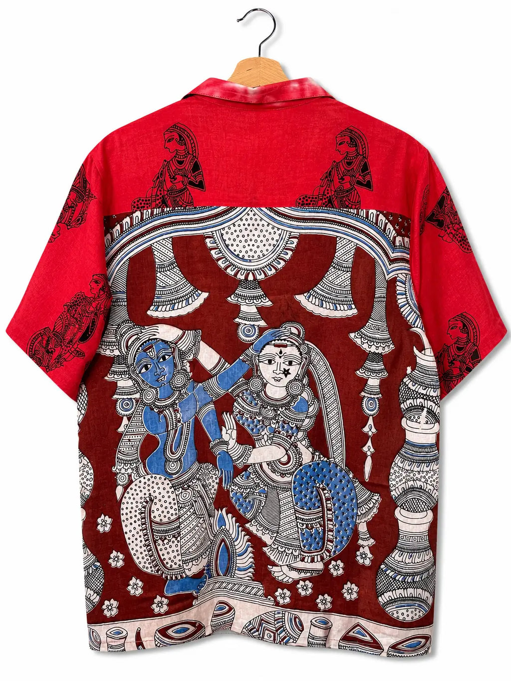 Camicia Etnica Sari Block Print Rosso Krishna Radha - Taglia M CAMICIE PARTICOLARI