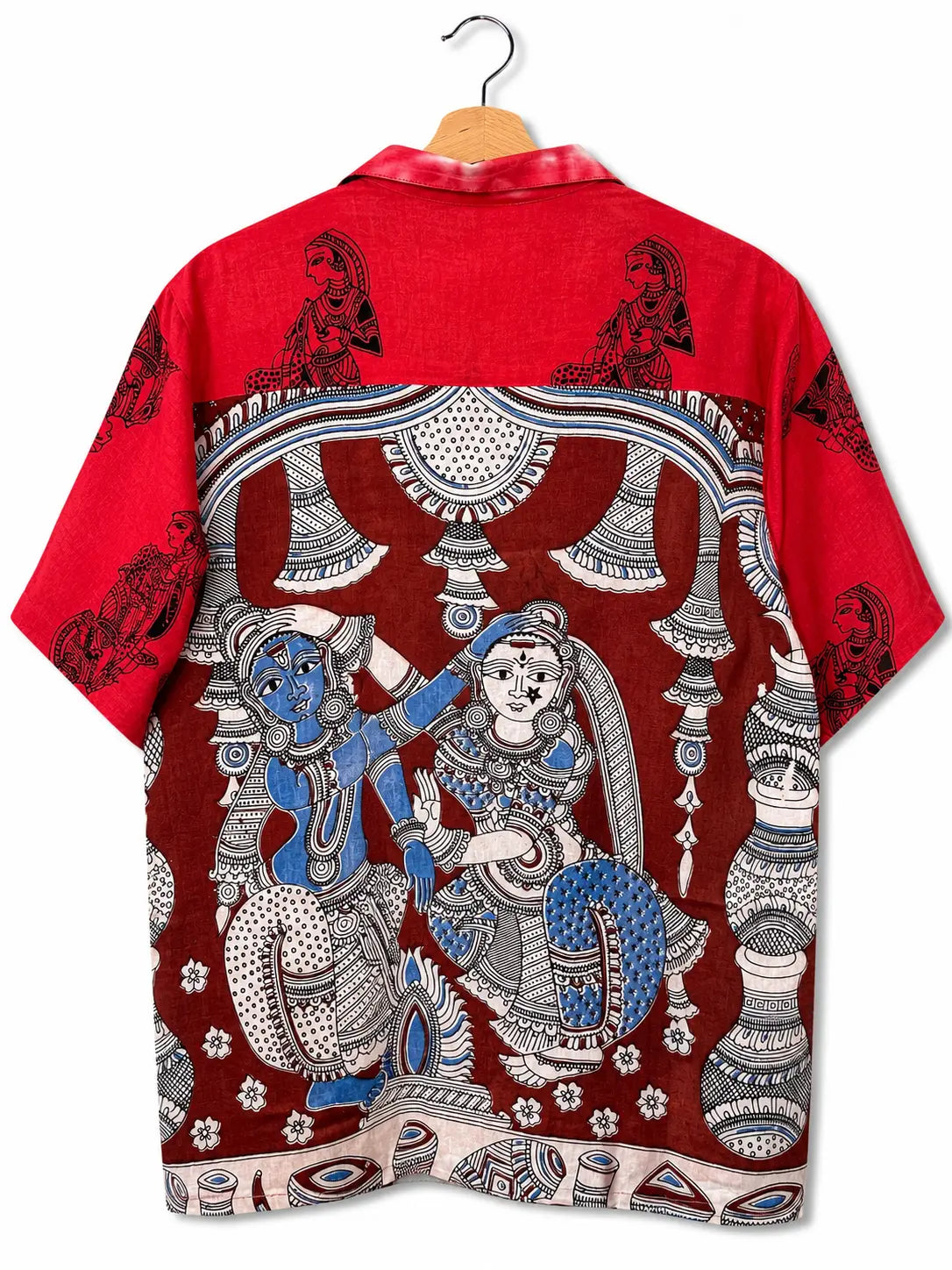 Camicia Etnica Sari Block Print Rosso Krishna Radha - Taglia M CAMICIE PARTICOLARI