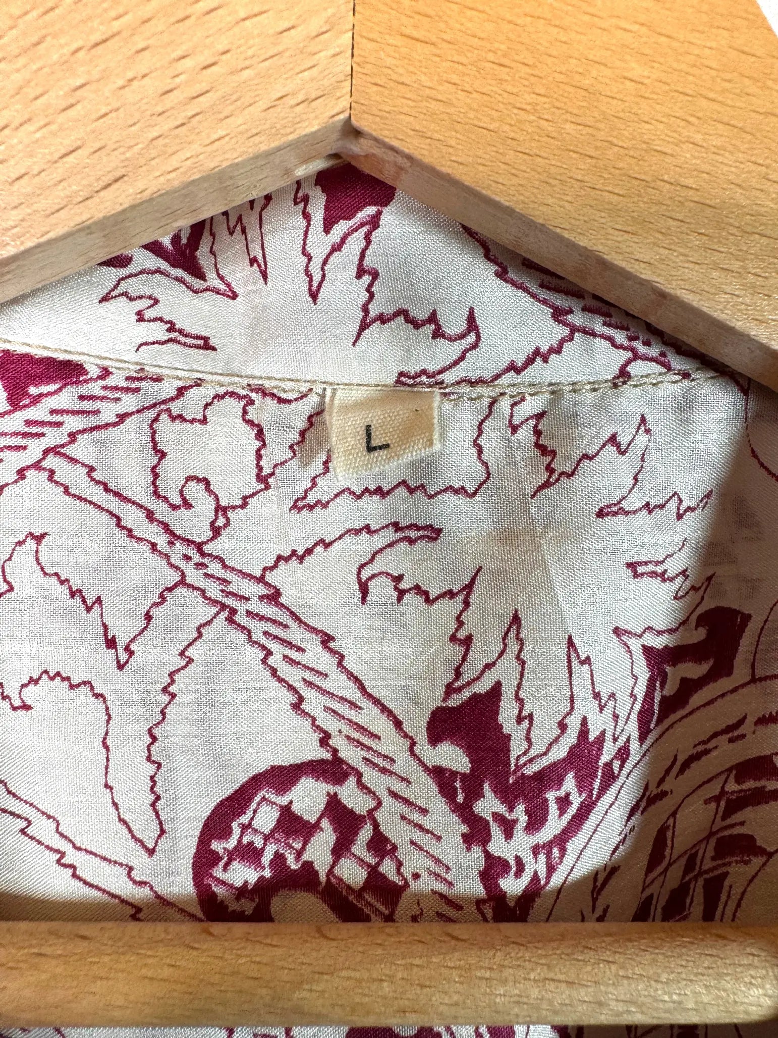 Camicia in Seta Sari Batik Botanico Bordeaux e Bianco Unisex - Taglia L