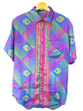 Camicia Etnica Blu Fucsia Neon - Geometrica Boho Sari - Taglia L