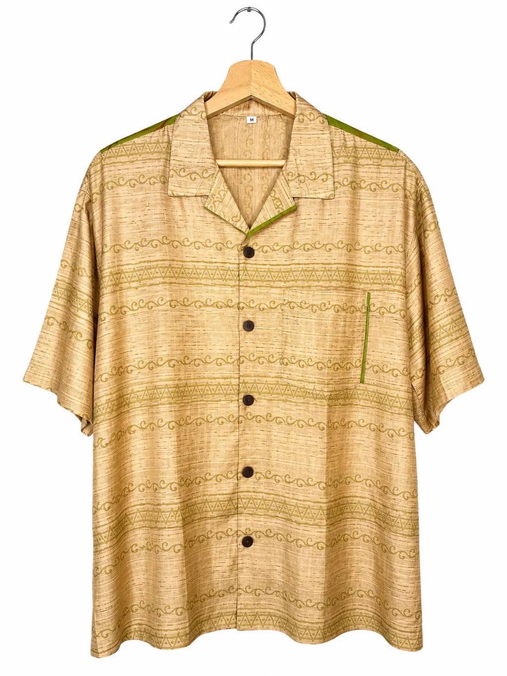 Camicia Etnica in Seta Sari Righe Tribali Beige - Taglia M