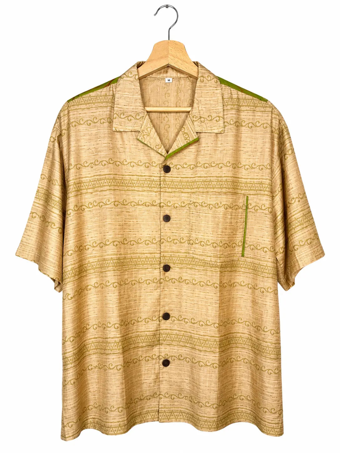 Camicia Etnica in Seta Sari Righe Tribali Beige - Taglia M
