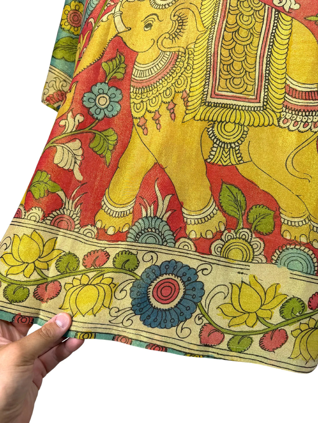 Camicia Etnica Seta Tussar Filo Oro Elefante Fiori - S