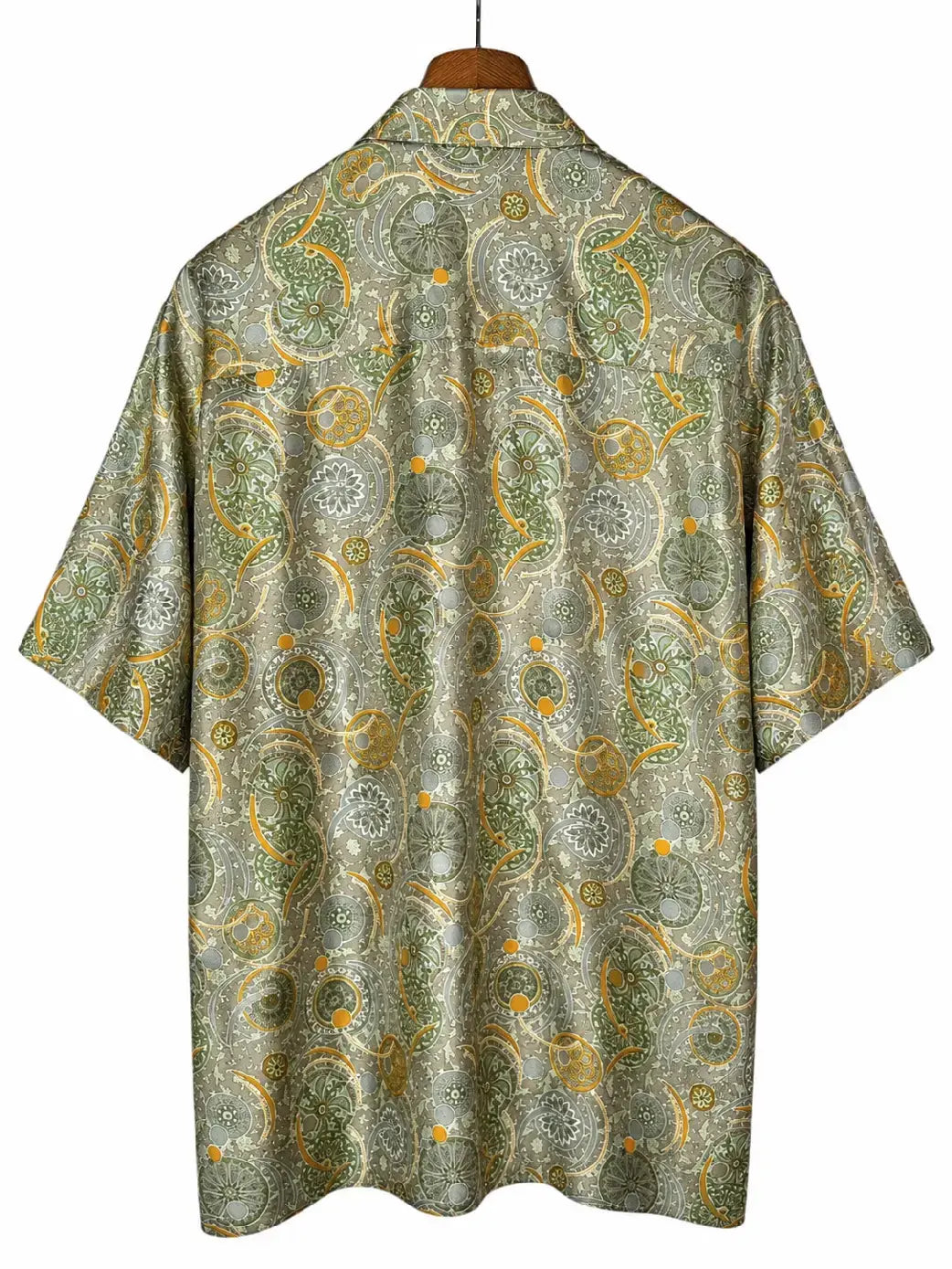 Camicia Etnica in Seta Sari Vintage Medaglioni Salvia - Taglia M