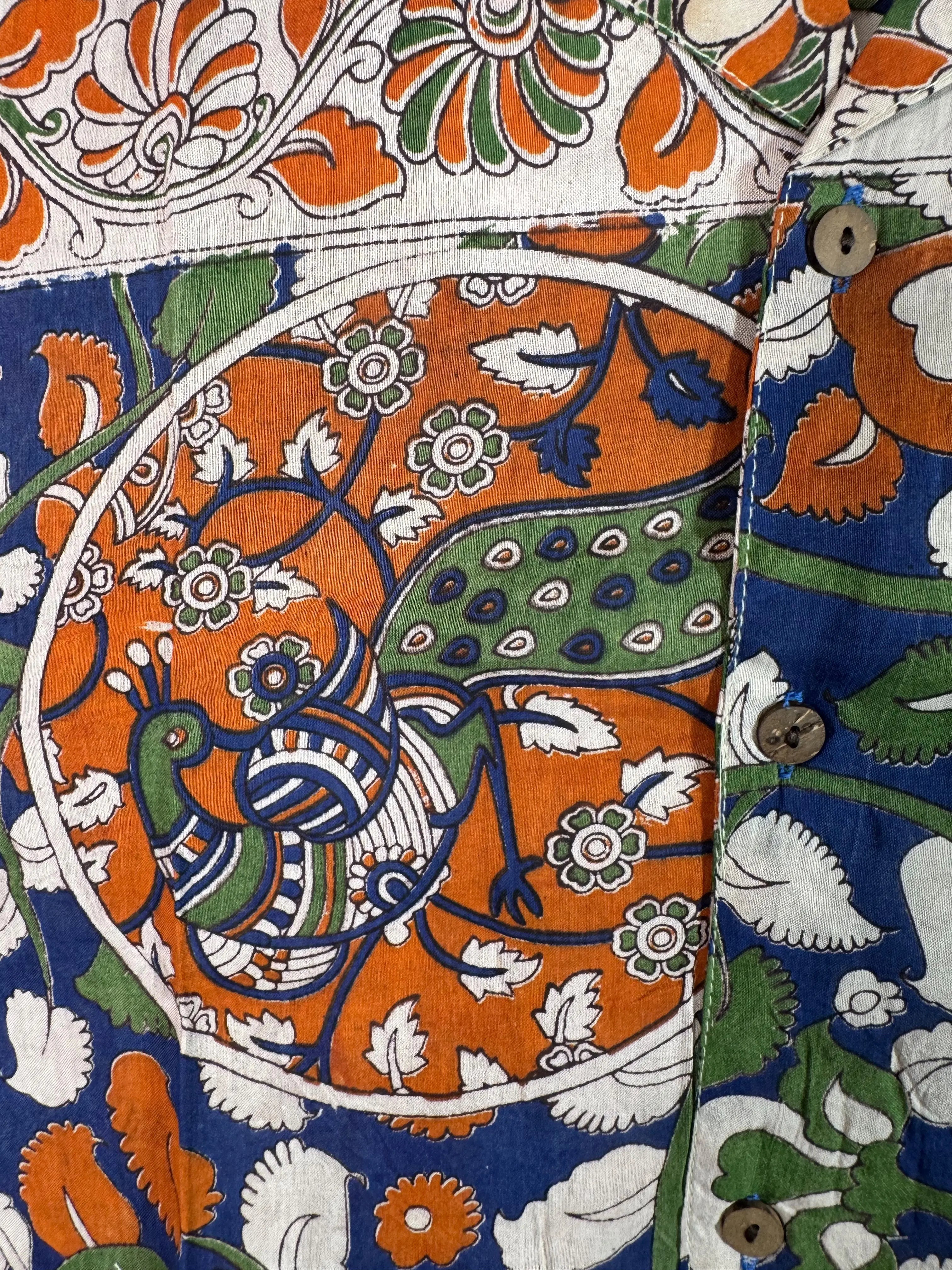 Camicia Sari Block Print Blu Pavoni Krishna Unisex - Taglia M CAMICIE PARTICOLARI
