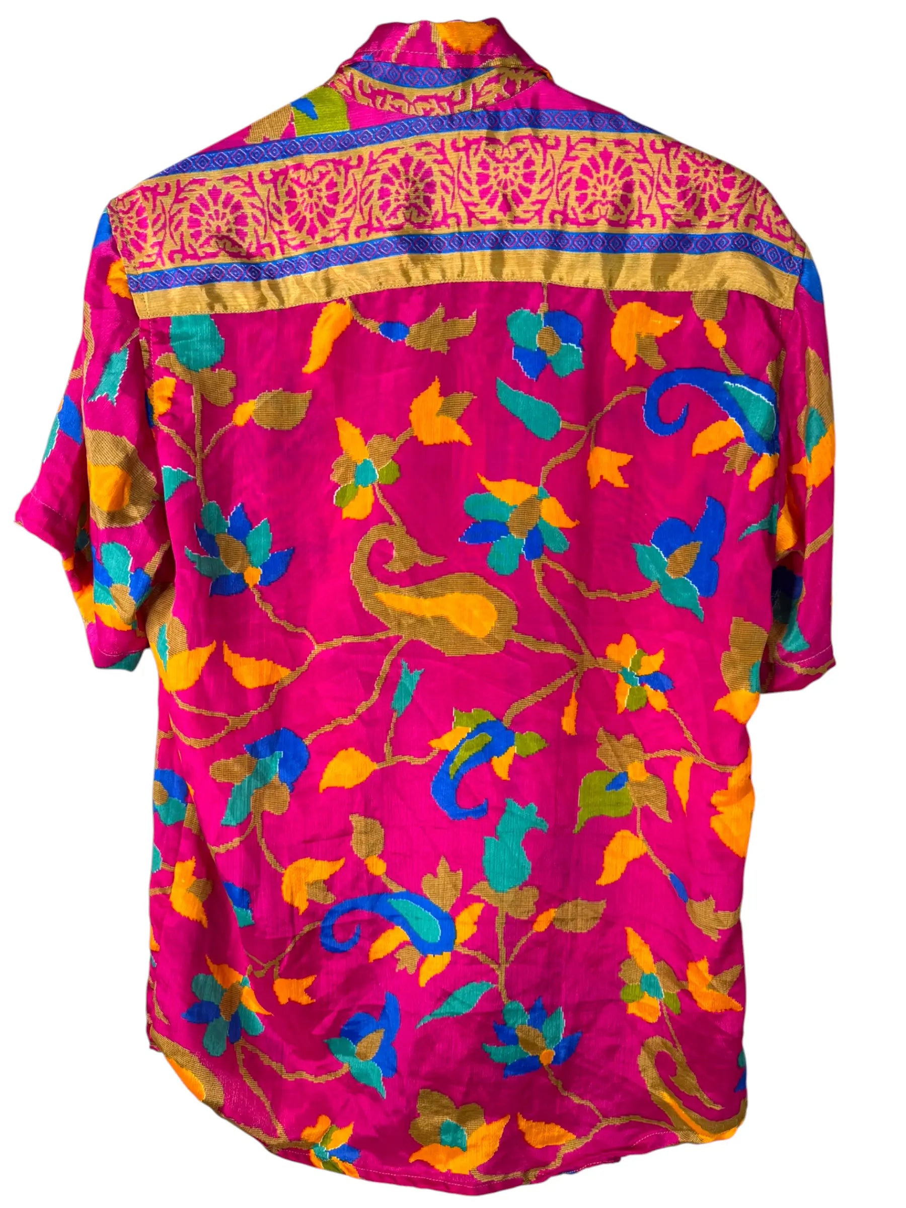Camicia Floreale Fucsia Etnica - Sari Upcycled - Taglia M