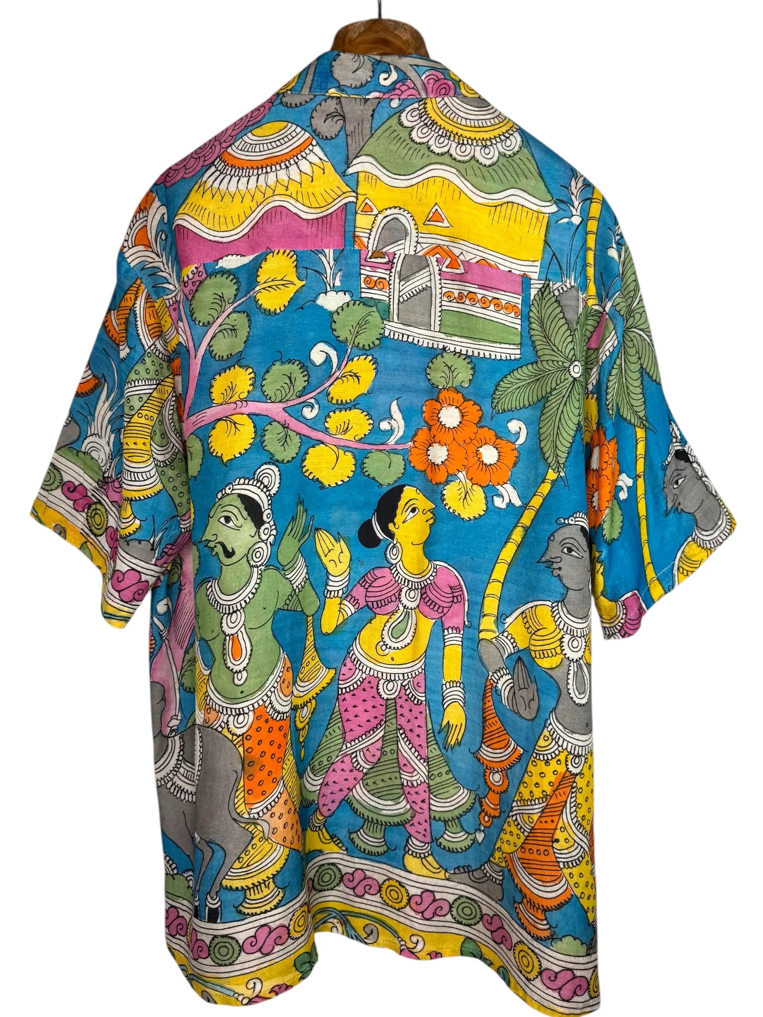 Camicia Etnica Seta Tussar Kalamkari Krishna Tempio - L