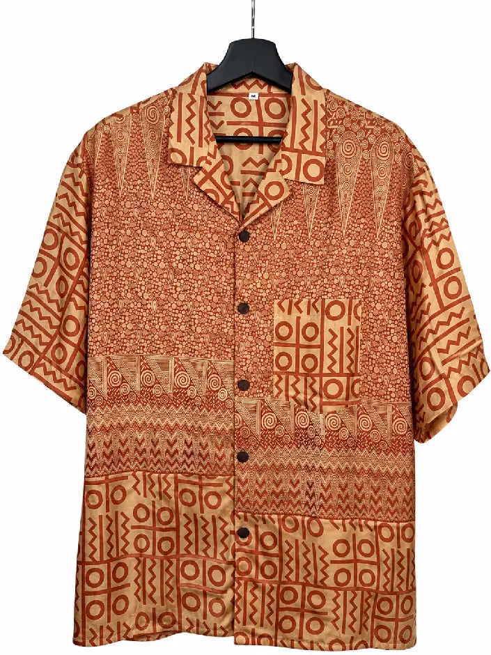 Camicia in Seta Sari Jacquard Artigianale Terracotta Unisex - Taglia M