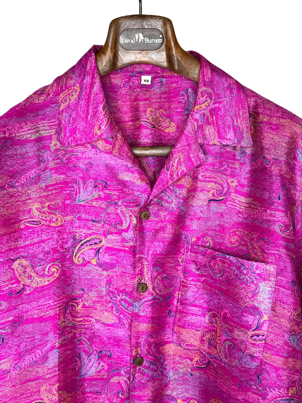 Camicia Etnica in Seta Sari Vintage Paisley Fucsia - Taglia S