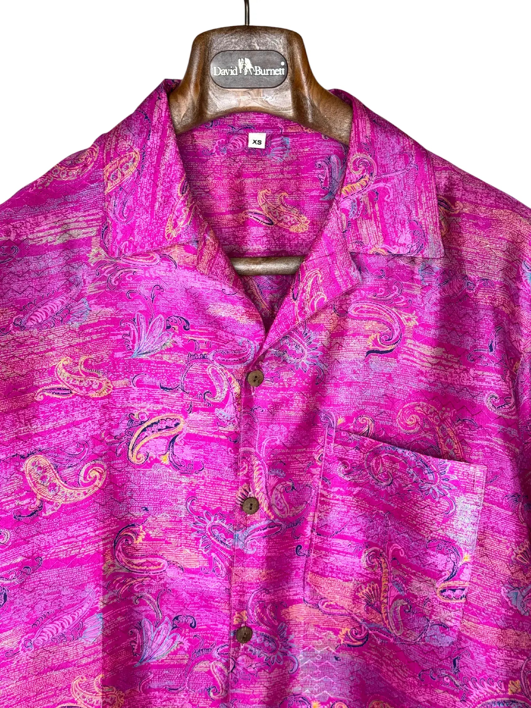 Camicia Etnica in Seta Sari Vintage Paisley Fucsia - Taglia S