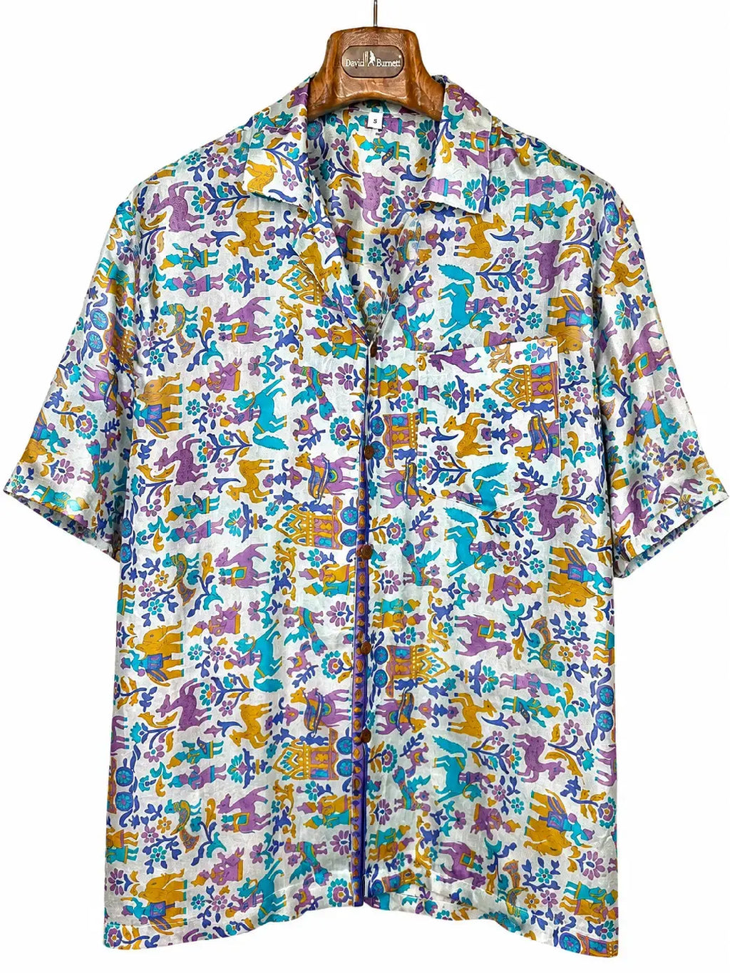 Camicia Etnica in Seta Sari Vintage Bestiario Fantastico - Taglia S