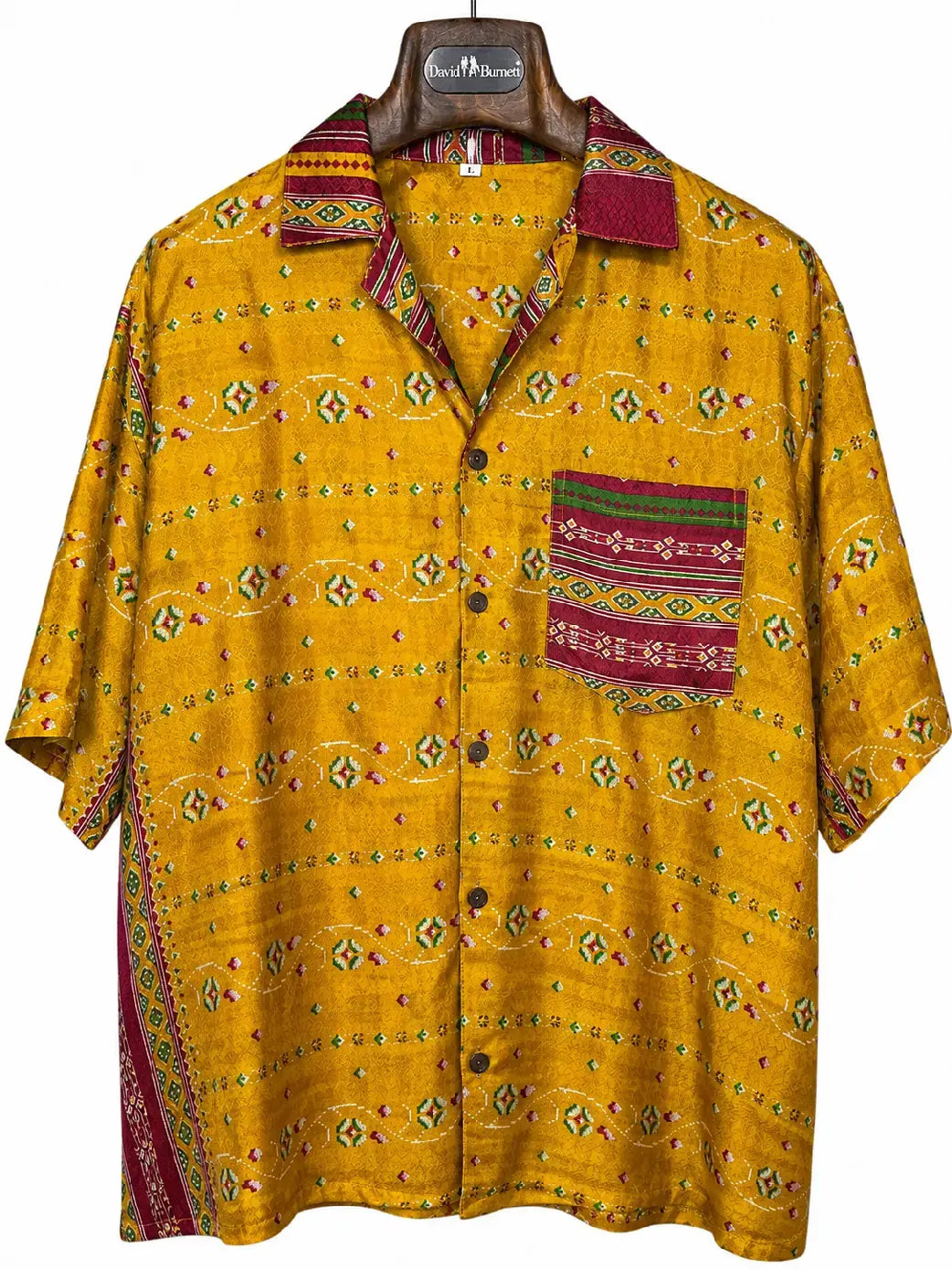 Camicia Etnica in Seta Sari Vintage Zafferano Bordeaux - Taglia L