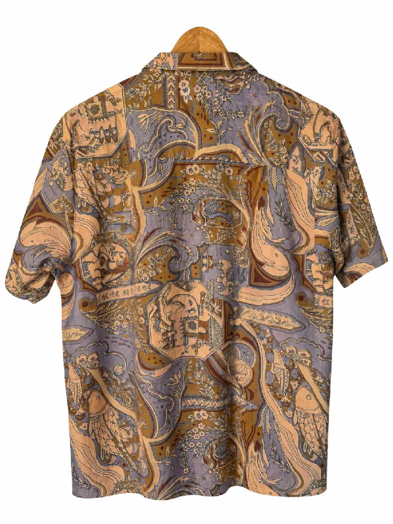 Camicia in Seta Sari Barocca Pervinca e Oro Unisex - Taglia M