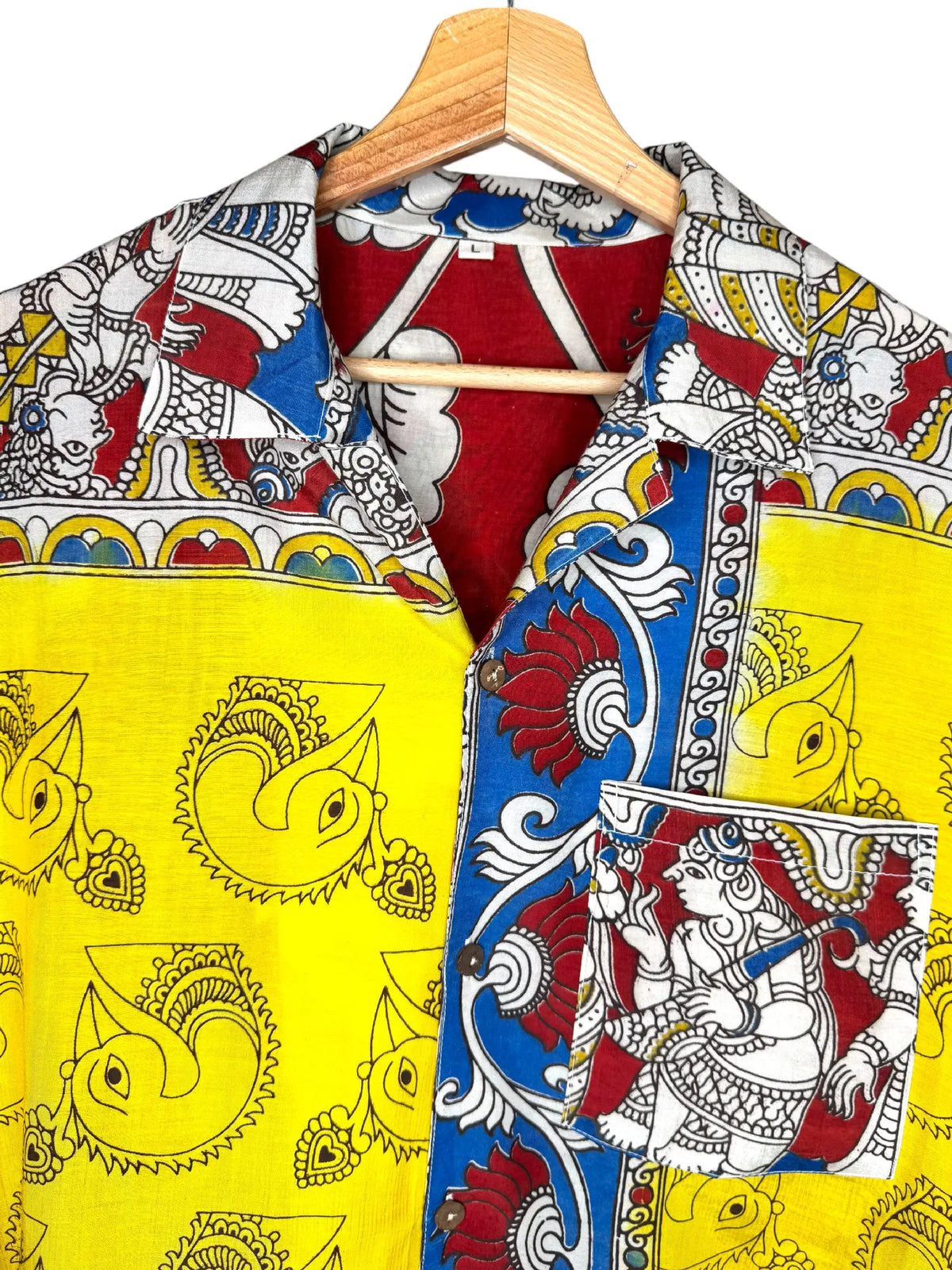 Camicia Etnica Kalamkari Divinità Cotone Giallo - Taglia L