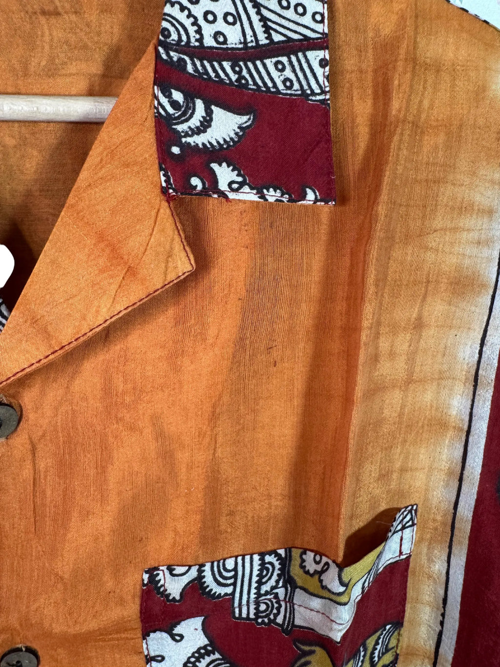 Camicia Sari Block Print Arancio Figure Danzanti Unisex - Taglia S CAMICIE PARTICOLARI