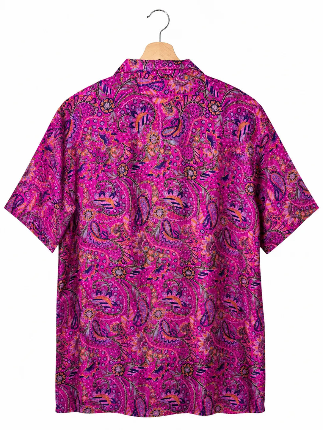 Camicia in Seta Sari Fucsia Paisley Millefleurs Navy Unisex - Taglia S