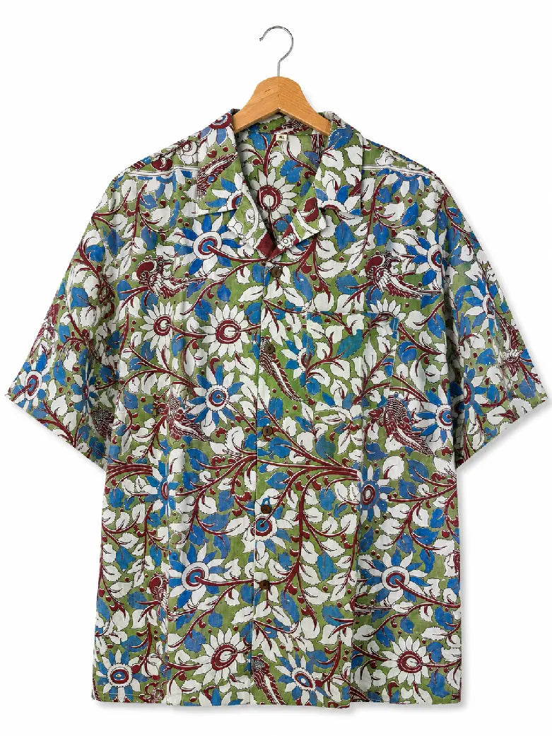 Camicia Sari con Stampa Block Floreale Verde Blu Bordeaux Unisex - Taglia XL CAMICIE PARTICOLARI