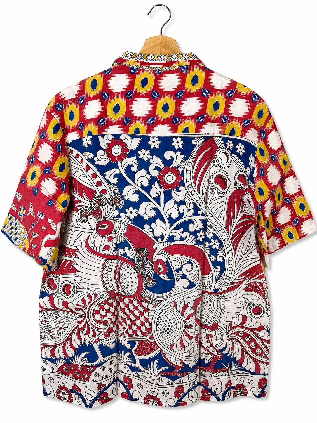 Camicia Etnica Sari Ikat Rosso Pavone Kalamkari - Taglia M CAMICIE PARTICOLARI
