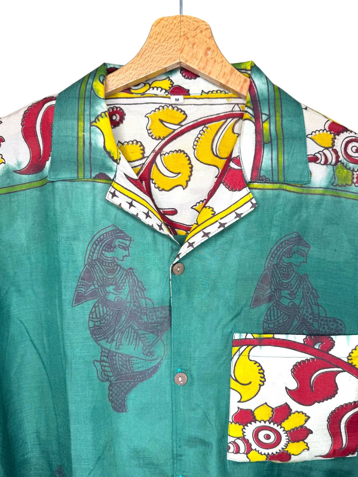 Camicia Etnica Kalamkari Danzatrici Verde Smeraldo - Taglia M