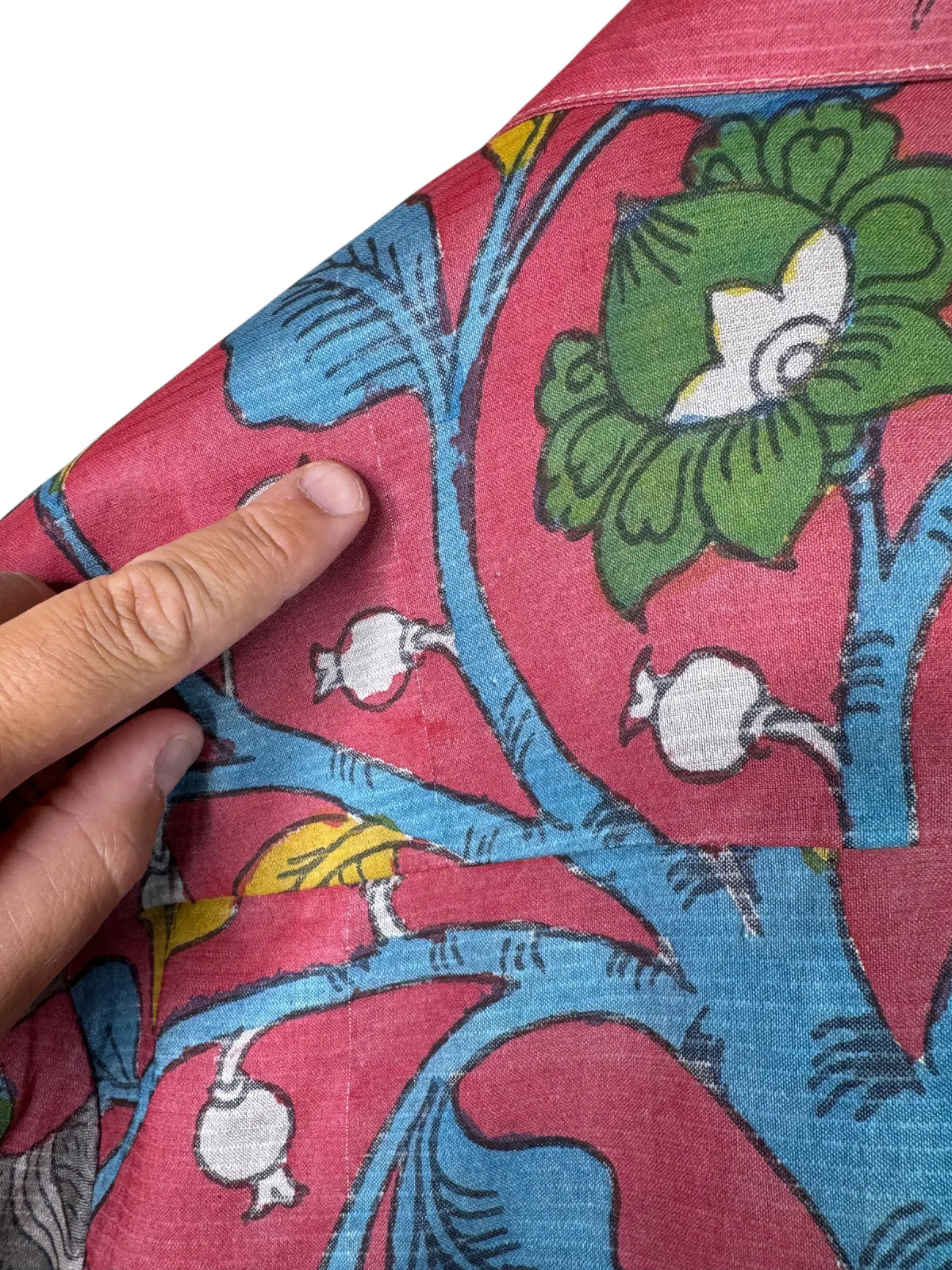 Camicia Etnica Seta Tussar Kalamkari Krishna e Albero - XL