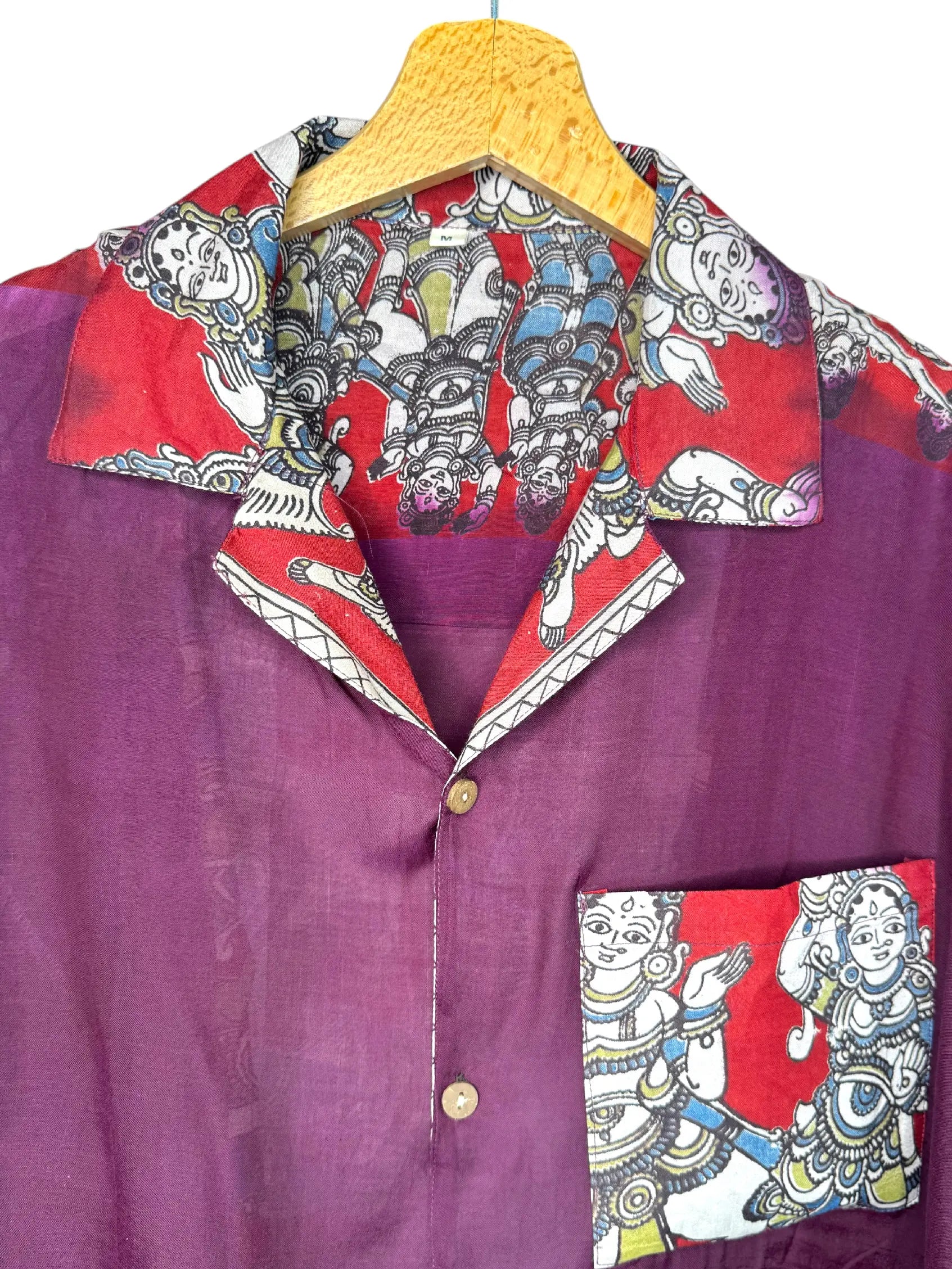 Camicia Etnica Kalamkari Figure Sacre Viola - Taglia M