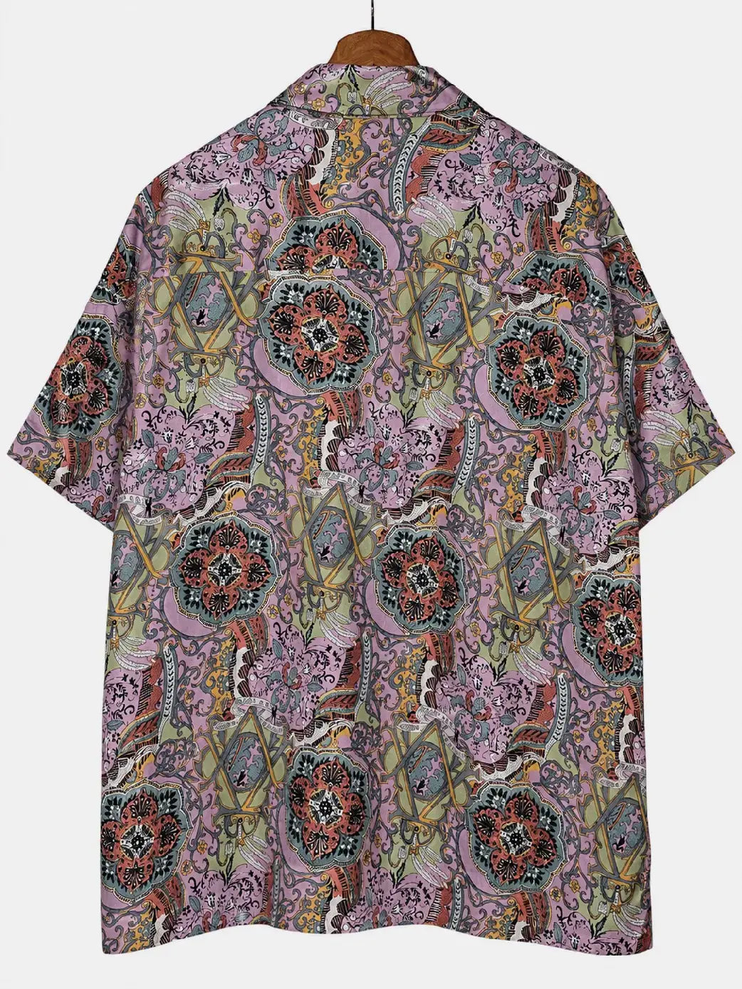 Camicia Etnica in Seta Sari Vintage Medaglioni Malva - Taglia XL