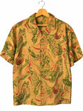 Camicia in Seta Sari Astratto Barocco Ocra e Verde Unisex - Taglia M