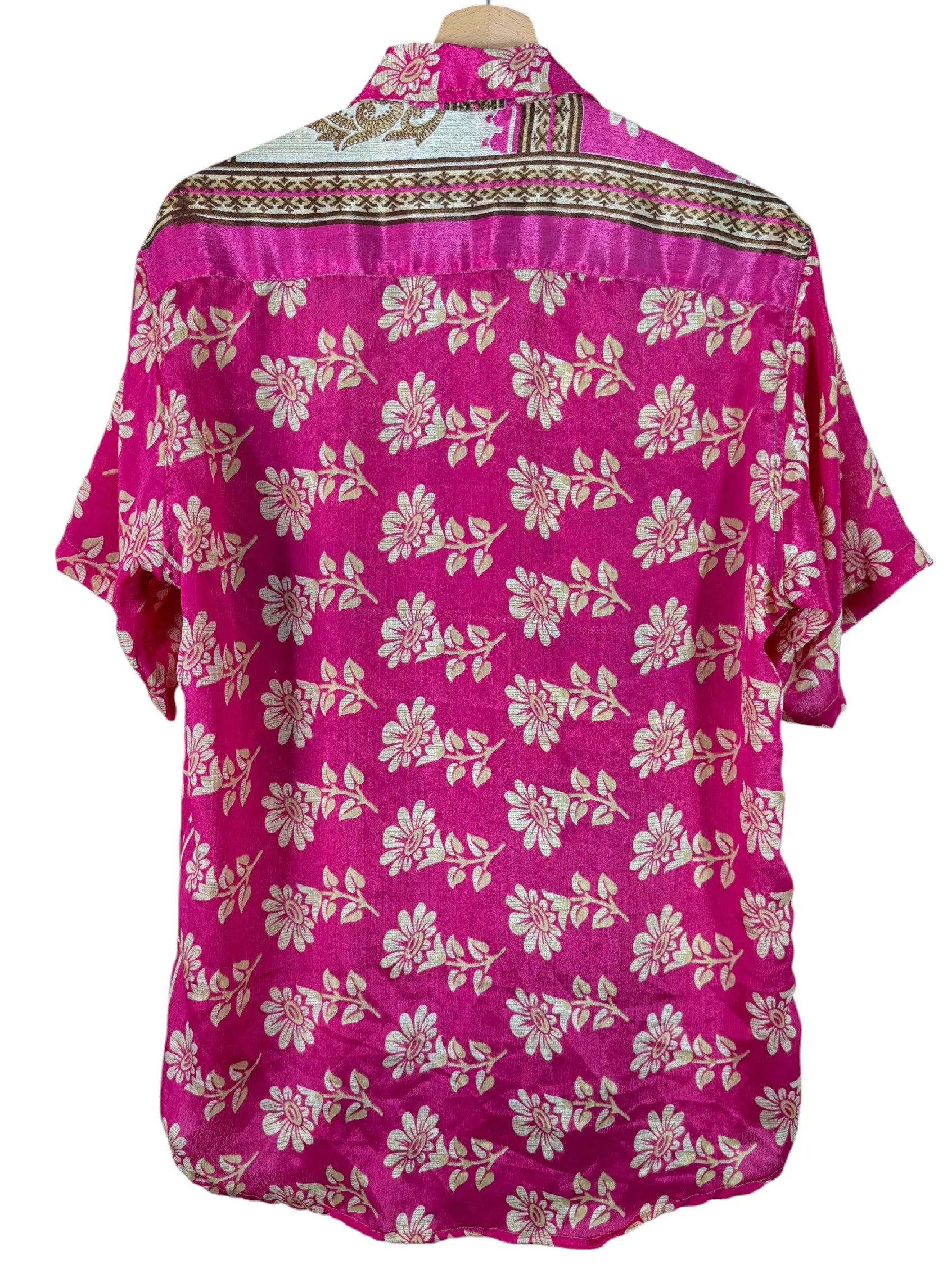 Camicia Etnica Fucsia Oro - Paisley Floreale Boho Sari - Taglia L