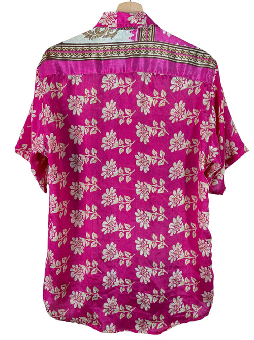 Camicia Etnica Fucsia Oro - Paisley Floreale Boho Sari - Taglia L