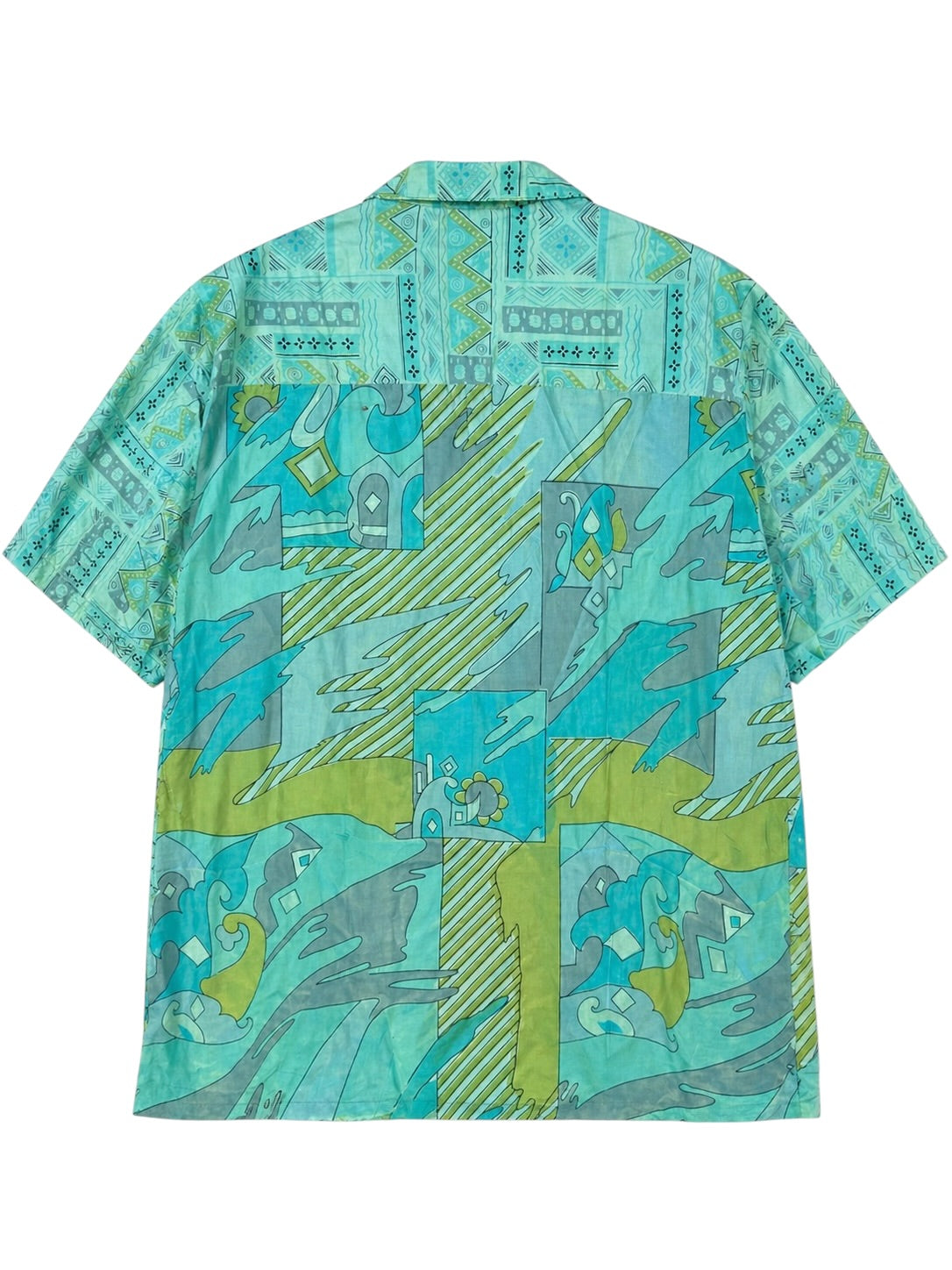 Camicia in Seta Sari Etnica Verde Turchese Unisex - Taglia XL