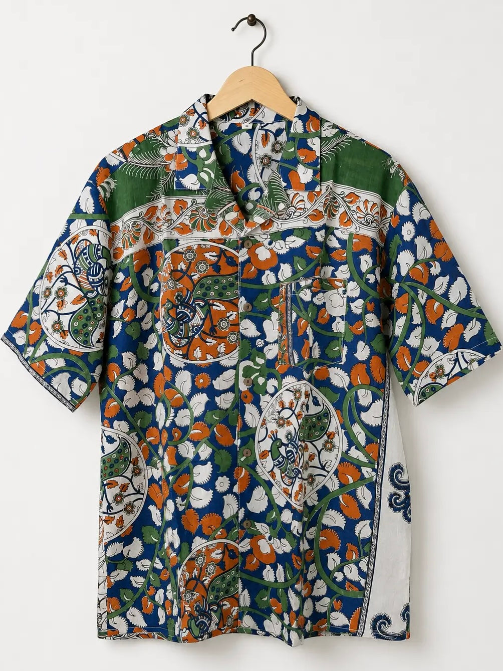 Camicia Sari Block Print Blu Pavoni Krishna Unisex - Taglia M CAMICIE PARTICOLARI