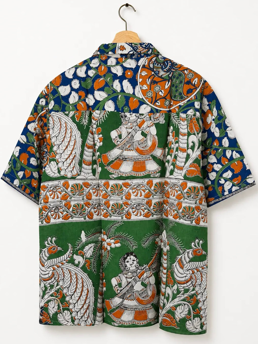Camicia Sari Block Print Blu Pavoni Krishna Unisex - Taglia M CAMICIE PARTICOLARI