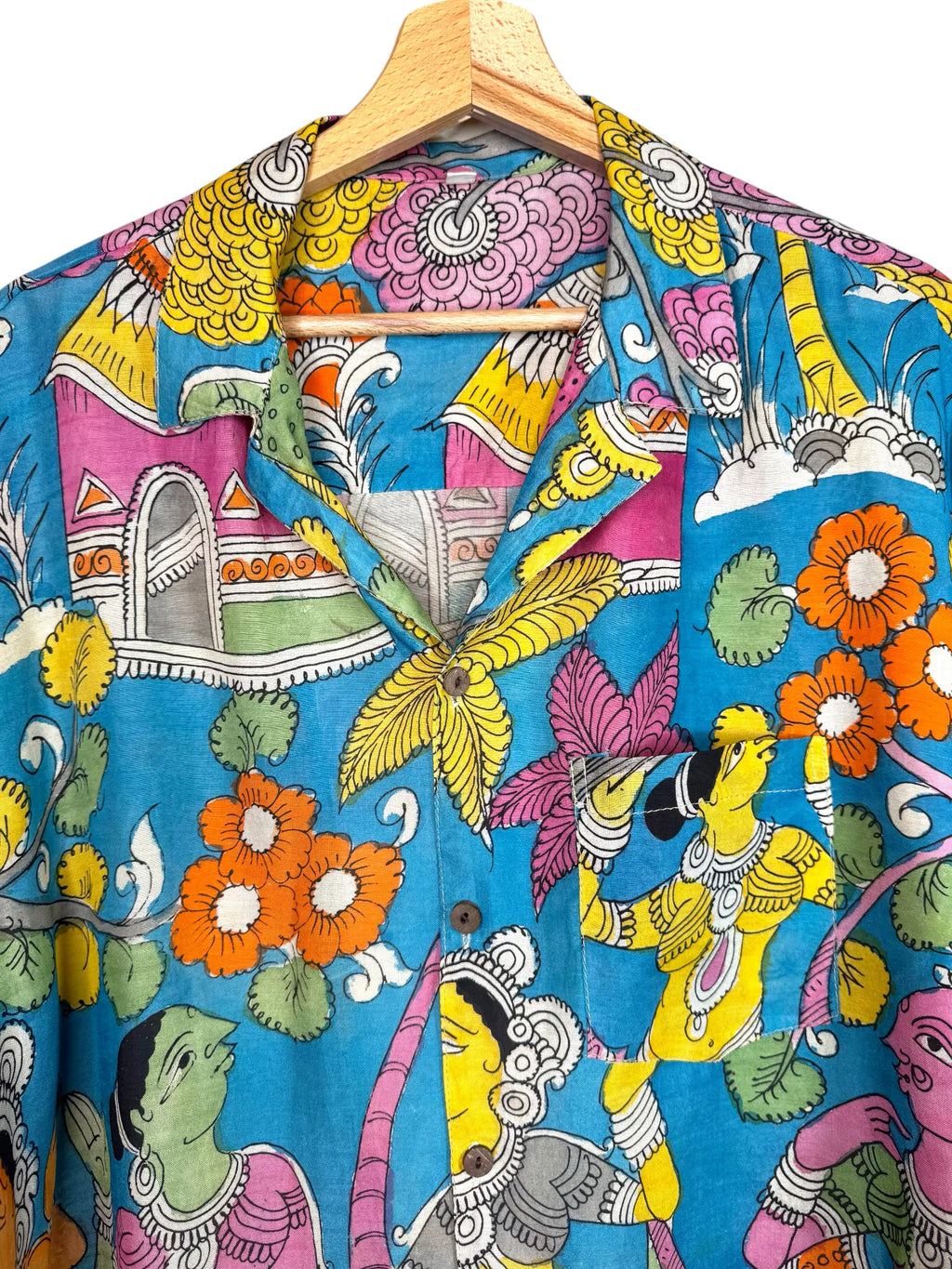 Camicia Etnica Seta Tussar Kalamkari Krishna Tempio - L