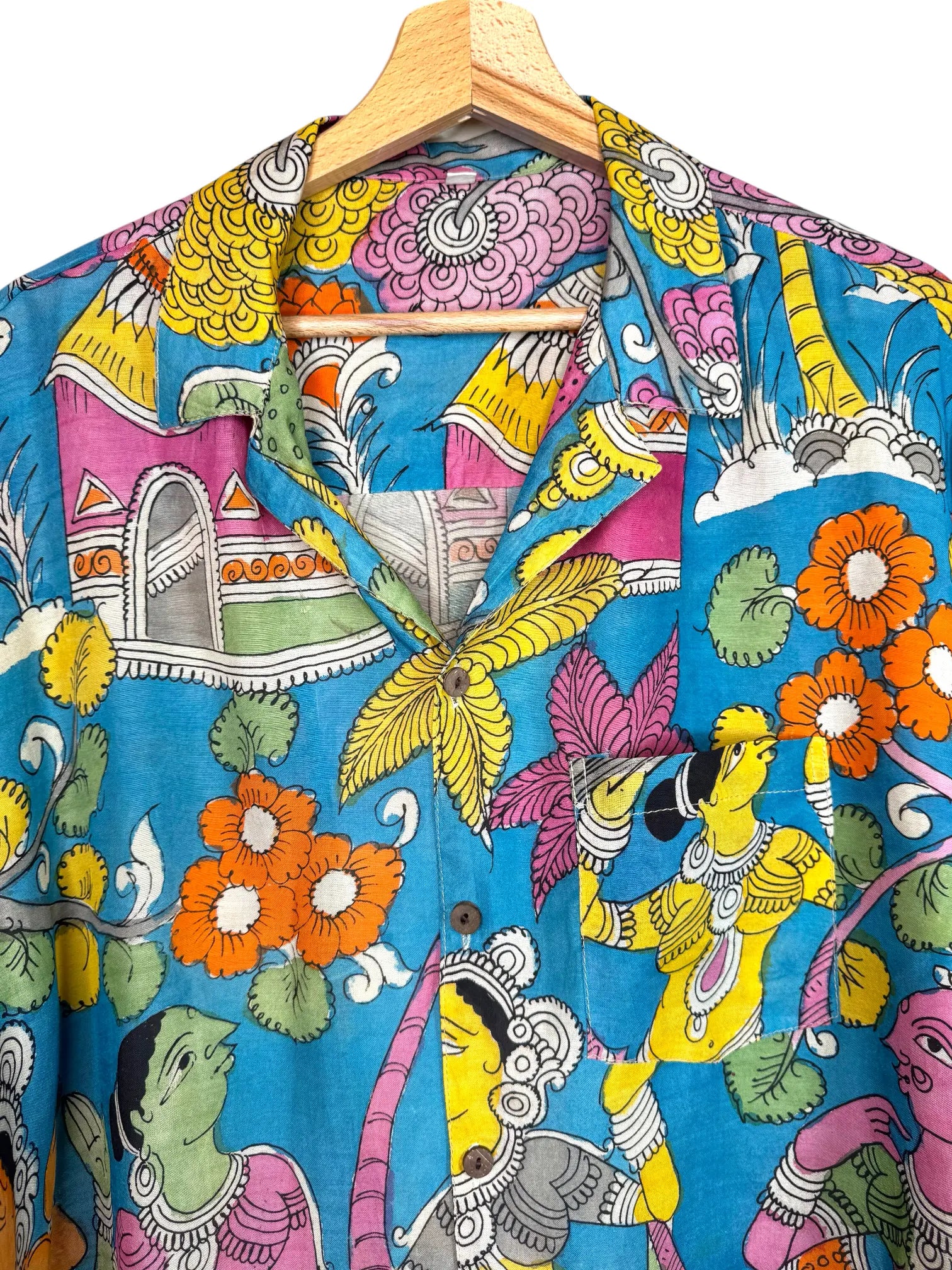 Camicia Etnica Seta Tussar Kalamkari Krishna Tempio - L