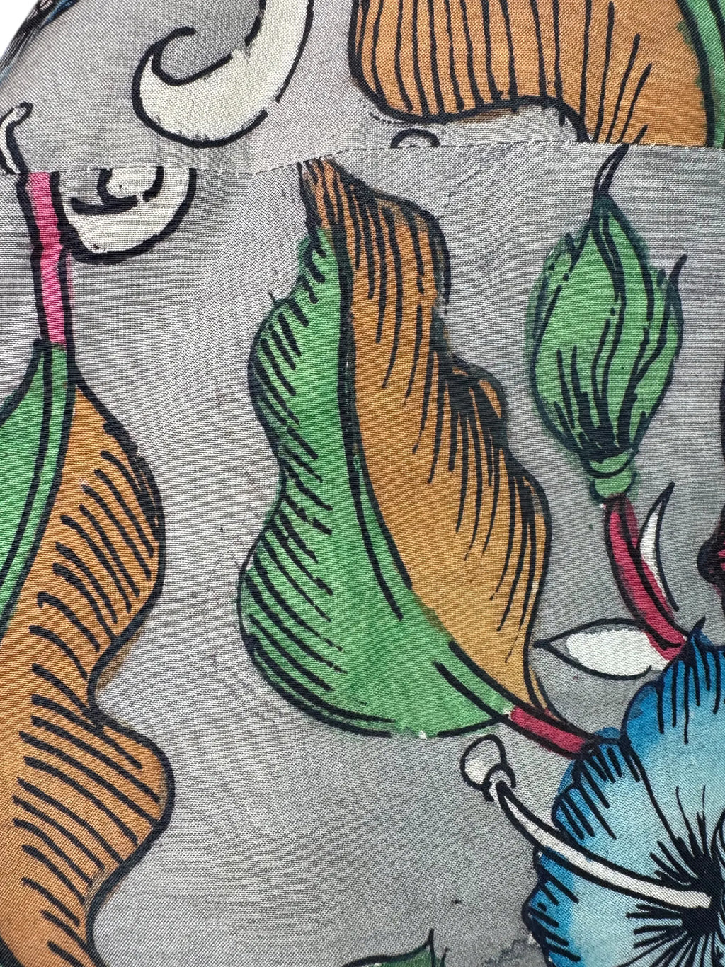 Camicia Etnica Seta Tussar Kalamkari Fiori e Fenice - Tg L